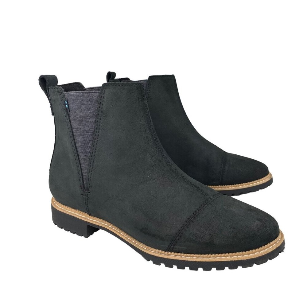 Toms Cleo Chelsea Boots Black Water Resistant Suede Leather Women's Size 7